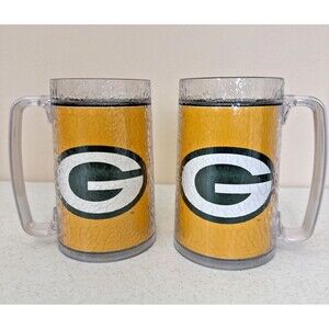 NFL Green Bay Packers Thermo-Serv Mug Insulated 16oz Plastic with Handle 2 Set